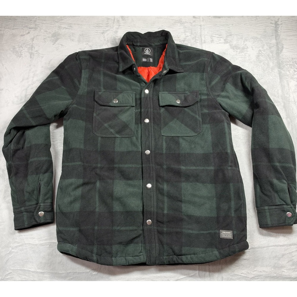 Volcom Bowered Flannel Men's Medium Green Black Plaid Quilted Shacket
